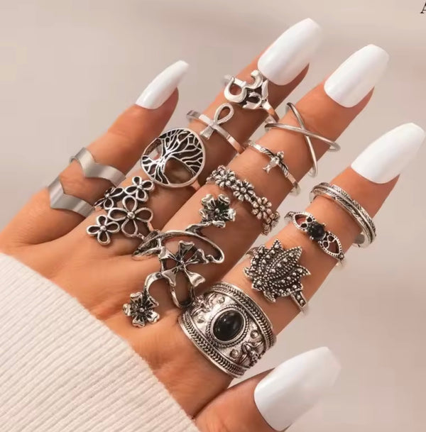 Set Anillos Silver Lifetree