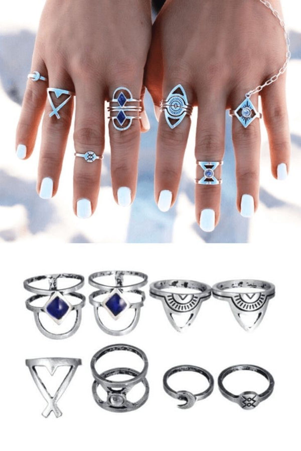 Set Anillos Silver Korom