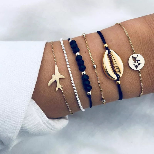 Set Pulseras Golden Airplane