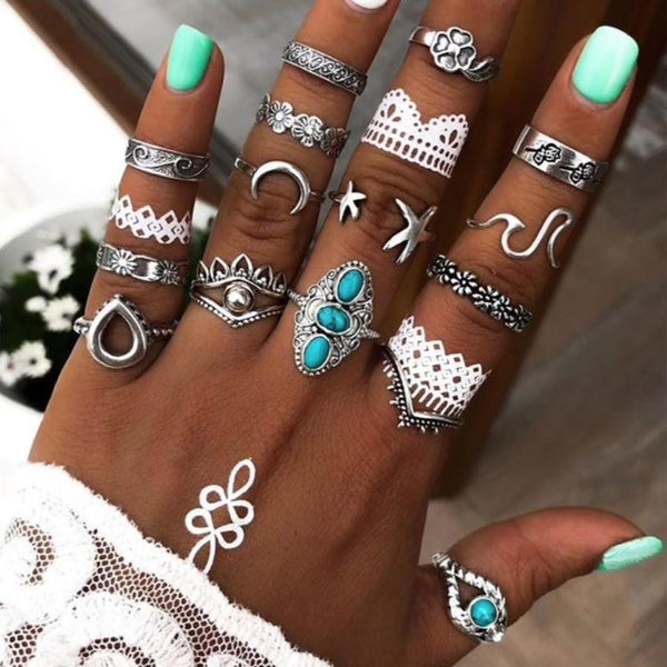 Set Anillos Silver Bohemian