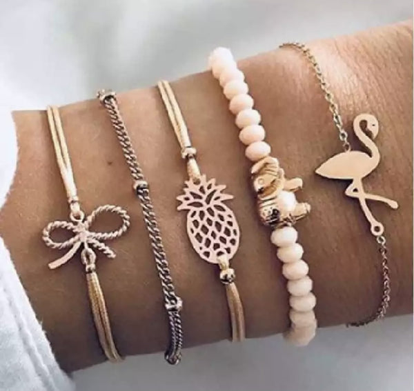 Set Pulseras Golden Flamingo