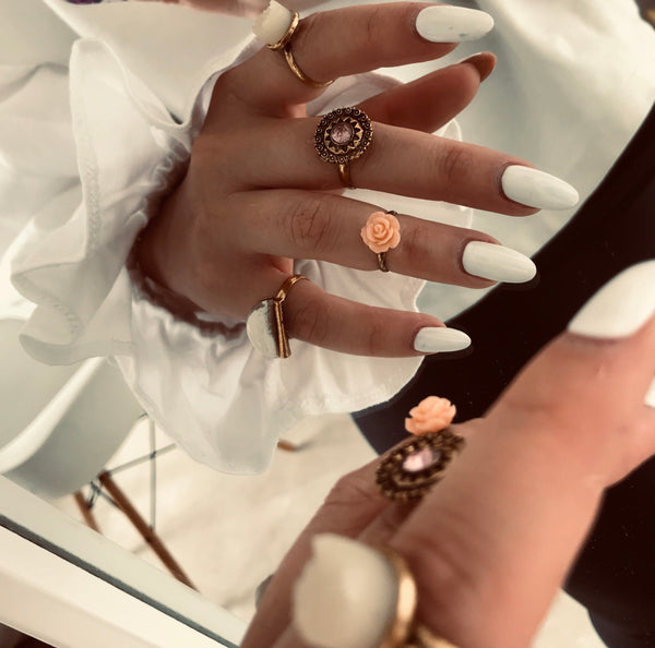 Set Anillos Golden Druzy