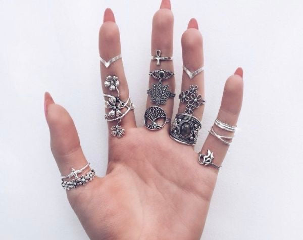 Set Anillos Silver Life Tree