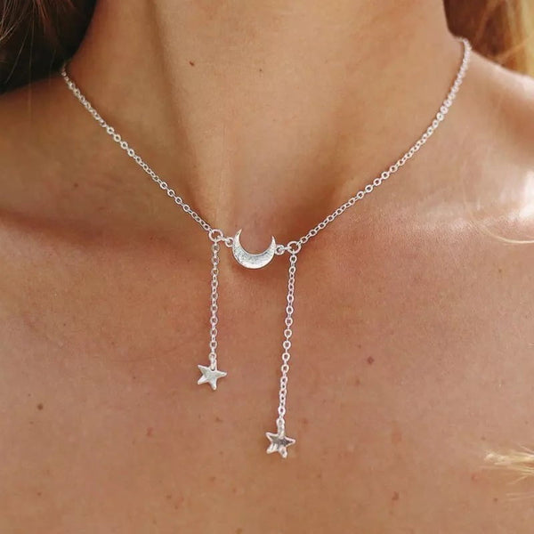 Collar Silver Moon Drop Star