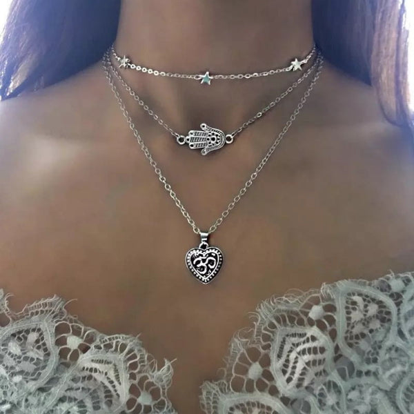 Collar Silver Om Heart