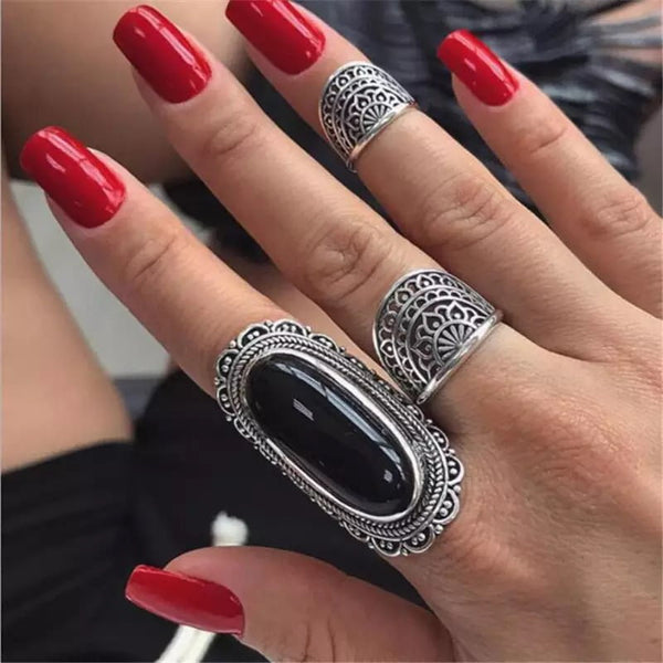 Set Anillos Silver Blacky