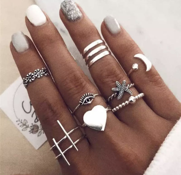 Set Anillos Silver Fashion Warriors