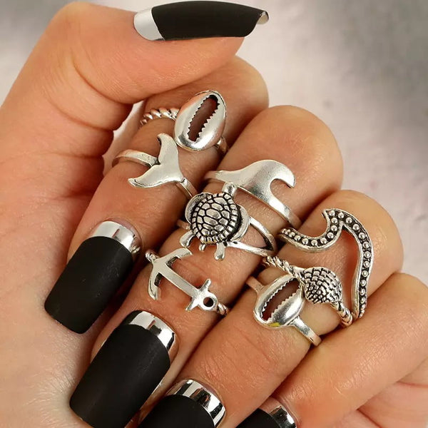 Set Anillos Silver Marea